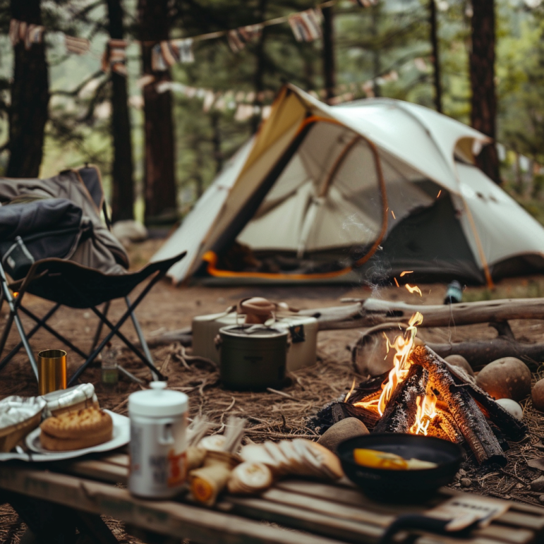 Illustration of a well-equipped camp kitchen