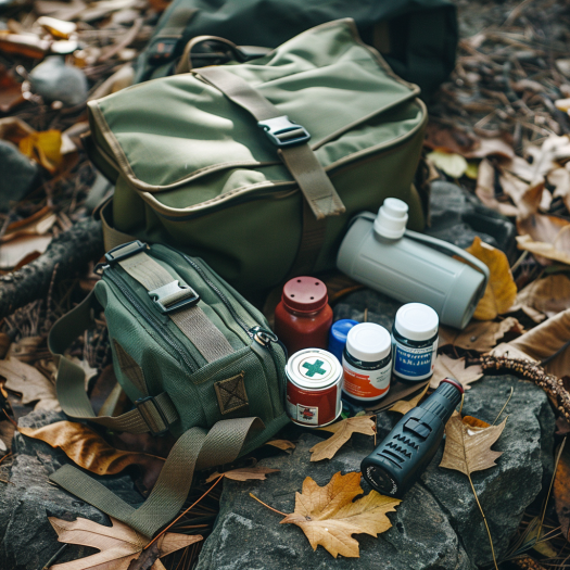 Illustration of health, hygiene, and safety essentials for camping